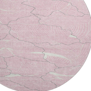 HomeRoots 8' Washable Round Rug in Pink, Gray & Ivory - Durable, Stain-Resistant with UV Protection & Style 682232