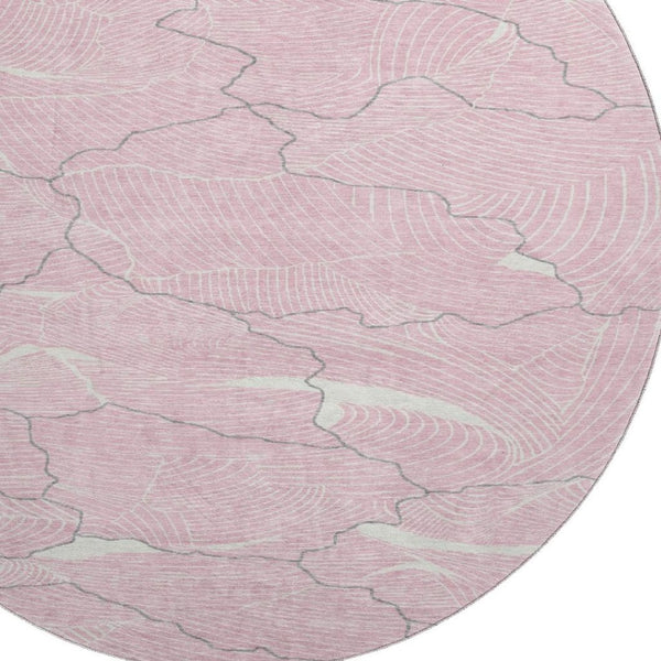 HomeRoots 8' Washable Round Rug in Pink, Gray & Ivory - Durable, Stain-Resistant with UV Protection & Style 682232