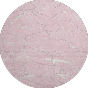 HomeRoots 8' Washable Round Rug in Pink, Gray & Ivory - Durable, Stain-Resistant with UV Protection & Style 682232