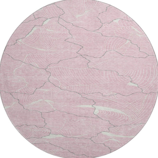 HomeRoots 8' Washable Round Rug in Pink, Gray & Ivory - Durable, Stain-Resistant with UV Protection & Style 682232