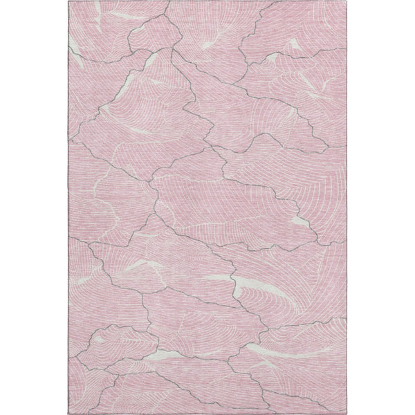 HomeRoots 8' X 10' Pink Gray Ivory Abstract Washable Area Rug - Durable, UV-Protected for Modern Spaces! 682233