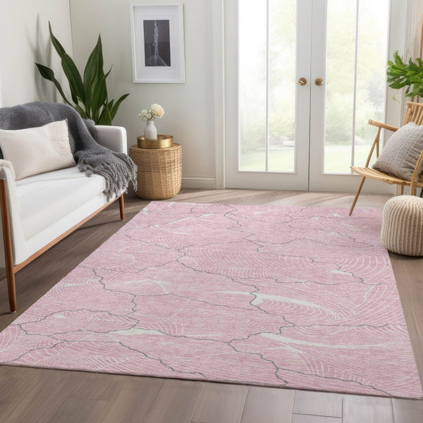 HomeRoots 8' X 10' Pink Gray Ivory Abstract Washable Area Rug - Durable, UV-Protected for Modern Spaces! 682233