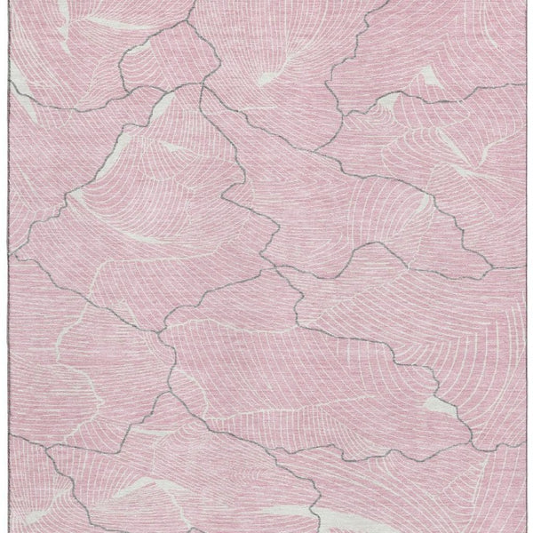HomeRoots 8' X 10' Pink Gray Ivory Abstract Washable Area Rug - Durable, UV-Protected for Modern Spaces! 682233