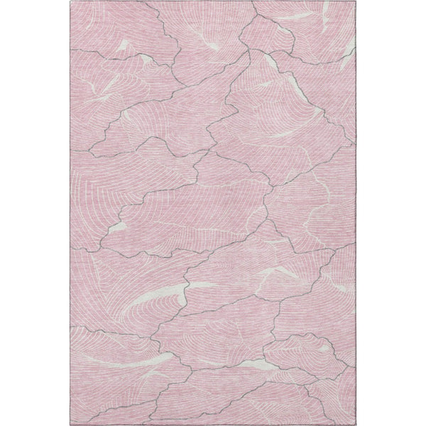 HomeRoots 8' X 10' Pink Gray Ivory Abstract Washable Area Rug - Durable, UV-Protected for Modern Spaces! 682233