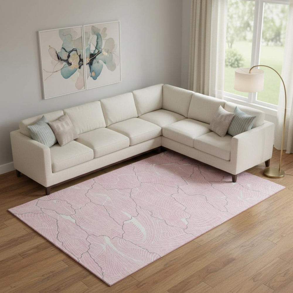 HomeRoots 9' X 12' Pink Gray Ivory Abstract Area Rug – Stylish, Washable, UV-Protected for High-Traffic Spaces 682234