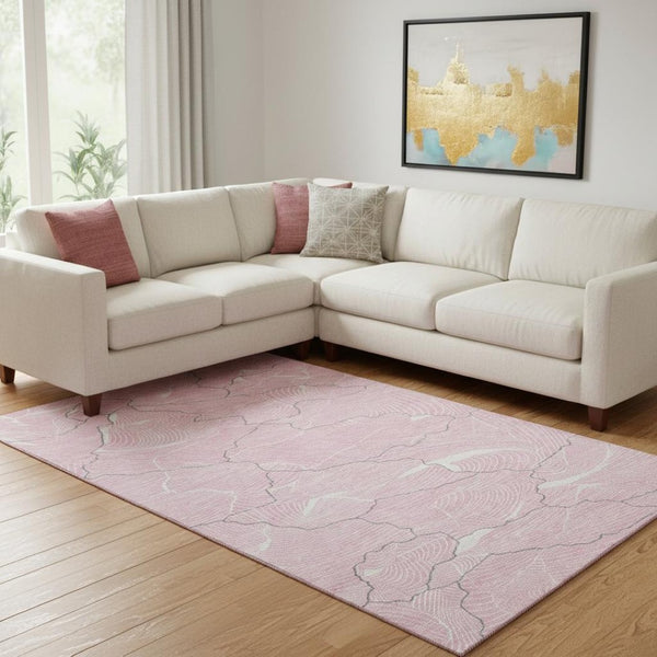 HomeRoots 10' X 14' Stylish Pink Gray Ivory Abstract Washable Area Rug with UV Protection for Family Spaces 682235