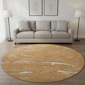 HomeRoots 8' Washable Round Rug in Rust, Ivory & Gray - Modern Abstract Design with UV Protection & Stain Resistance 682238
