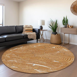 HomeRoots 8' Washable Round Rug in Rust, Ivory & Gray - Modern Abstract Design with UV Protection & Stain Resistance 682238