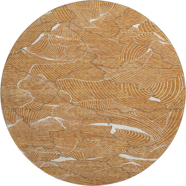 HomeRoots 8' Washable Round Rug in Rust, Ivory & Gray - Modern Abstract Design with UV Protection & Stain Resistance 682238