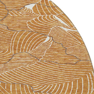 HomeRoots 8' Washable Round Rug in Rust, Ivory & Gray - Modern Abstract Design with UV Protection & Stain Resistance 682238