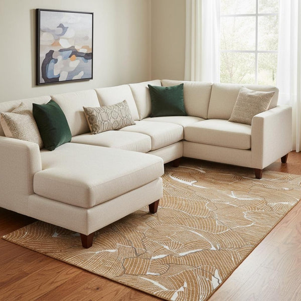 HomeRoots 10' X 14' Modern Abstract Rust Ivory Gray Area Rug - Washable, UV Protected, Stain Resistant Design 682241