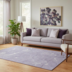 HomeRoots 5' X 8' Stylish Purple & Ivory Abstract Area Rug - Washable, UV Protected, & Perfect for High-Traffic Areas 682243