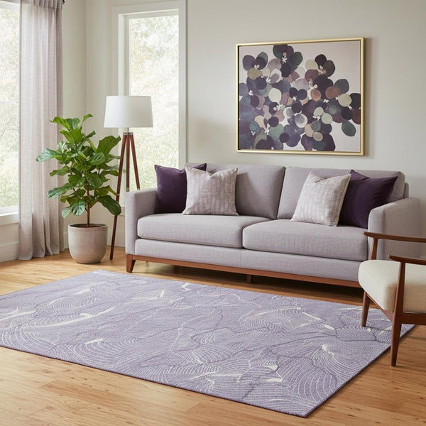 HomeRoots 5' X 8' Stylish Purple & Ivory Abstract Area Rug - Washable, UV Protected, & Perfect for High-Traffic Areas 682243