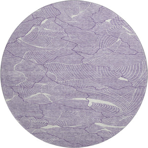 HomeRoots 8' Purple And Ivory Abstract Round Rug - Washable, UV Protected, Stain Resistant for High-Traffic Areas 682244