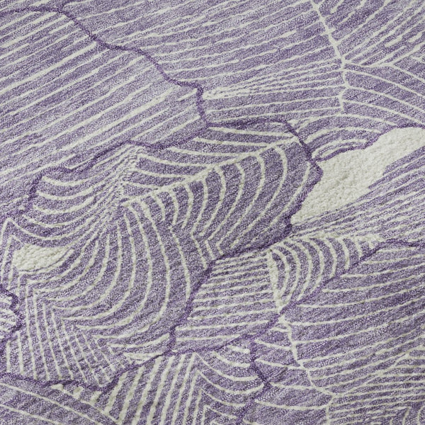 HomeRoots 8' Purple And Ivory Abstract Round Rug - Washable, UV Protected, Stain Resistant for High-Traffic Areas 682244