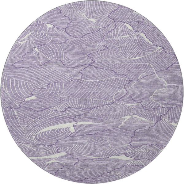 HomeRoots 8' Purple And Ivory Abstract Round Rug - Washable, UV Protected, Stain Resistant for High-Traffic Areas 682244