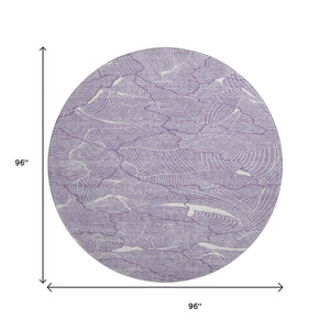 HomeRoots 8' Purple And Ivory Abstract Round Rug - Washable, UV Protected, Stain Resistant for High-Traffic Areas 682244