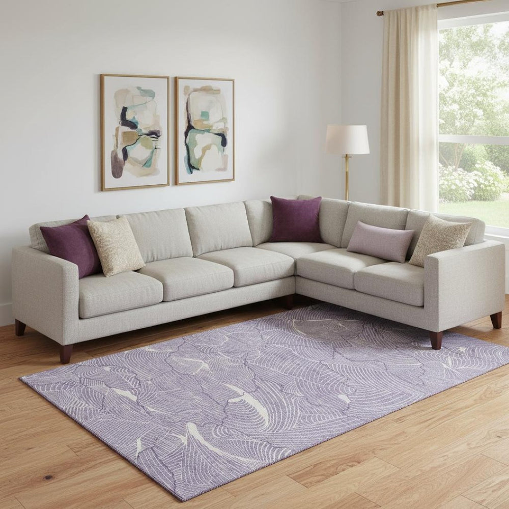 HomeRoots 9' X 12' Abstract Area Rug in Purple and Ivory – Washable, UV-Protected, Modern and Durable Design! 682246