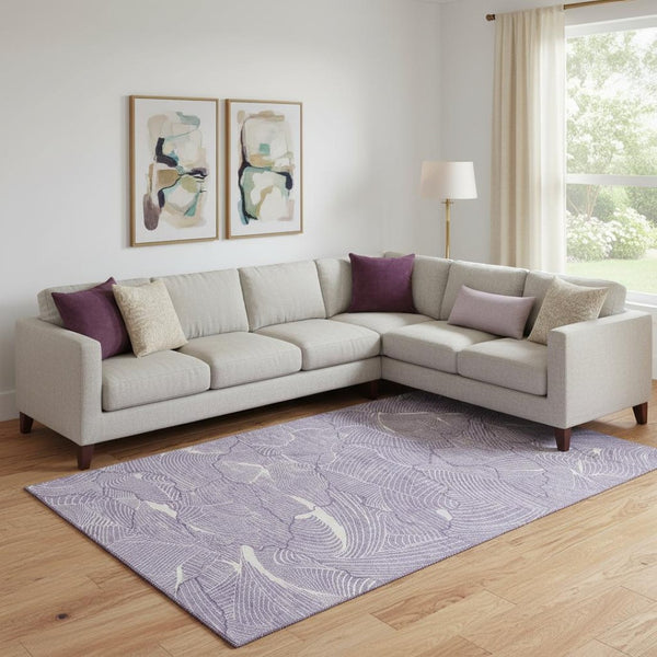 HomeRoots 9' X 12' Abstract Area Rug in Purple and Ivory – Washable, UV-Protected, Modern and Durable Design! 682246