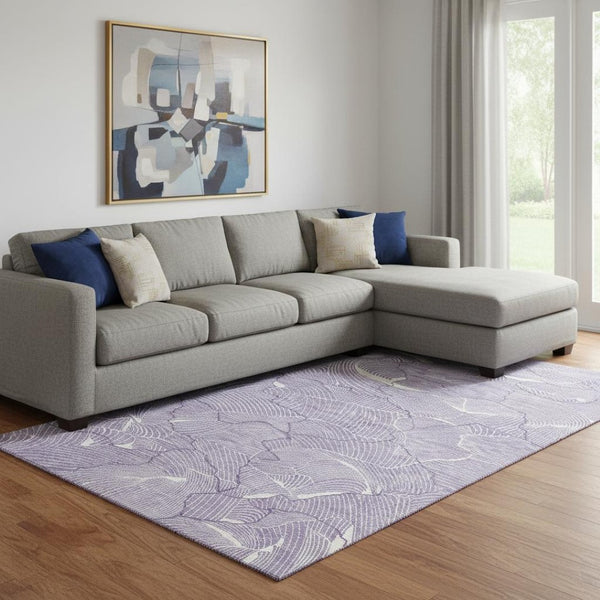 HomeRoots 10' X 14' Abstract Purple & Ivory Washable Area Rug with UV Protection for Modern Homes & Families 682247