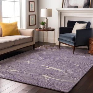 HomeRoots 10' X 14' Abstract Purple & Ivory Washable Area Rug with UV Protection for Modern Homes & Families 682247