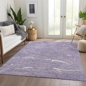 HomeRoots 10' X 14' Abstract Purple & Ivory Washable Area Rug with UV Protection for Modern Homes & Families 682247