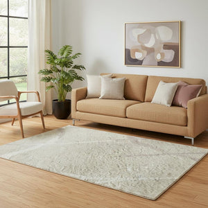 HomeRoots 5' X 8' Abstract Geometric Washable Area Rug - Beige, Ivory & Taupe with UV Protection for Durability 682249