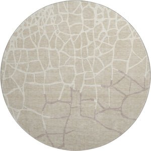 HomeRoots 8' Beige Ivory and Taupe Abstract Geometric Round Rug - Washable, UV Protected, Pet-Friendly Design 682250