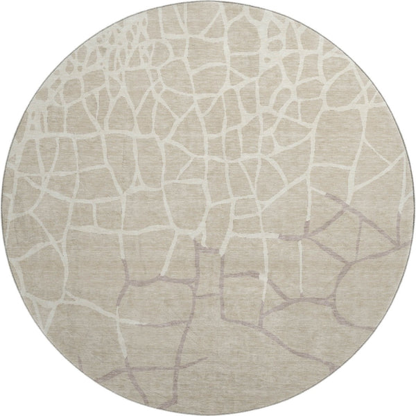 HomeRoots 8' Beige Ivory and Taupe Abstract Geometric Round Rug - Washable, UV Protected, Pet-Friendly Design 682250