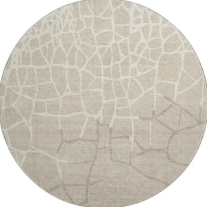HomeRoots 8' Beige Ivory and Taupe Abstract Geometric Round Rug - Washable, UV Protected, Pet-Friendly Design 682250