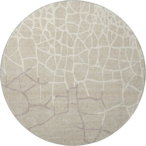 HomeRoots 8' Beige Ivory and Taupe Abstract Geometric Round Rug - Washable, UV Protected, Pet-Friendly Design 682250