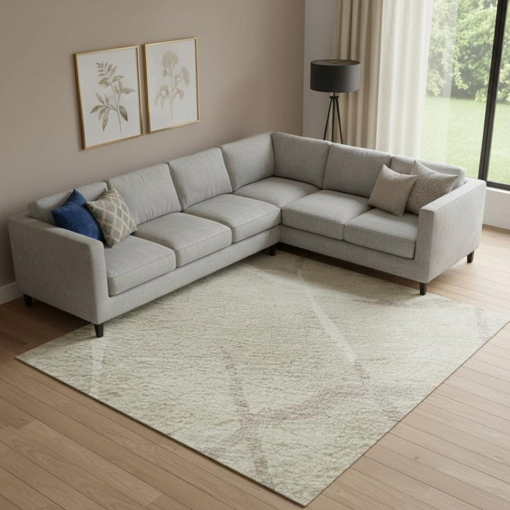 HomeRoots 9' x 12' Stylish Beige Ivory Taupe Abstract Washable Area Rug with UV Protection for Homes 682252