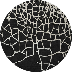 HomeRoots 8' Black And Ivory Abstract Geometric Round Rug - Washable, UV Protected, Non-Slip for Active Homes 682256