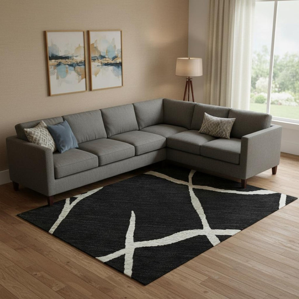 HomeRoots 9' X 12' Black and Ivory Abstract Geometric Area Rug - Durable, Washable with UV Protection & Style! 682258