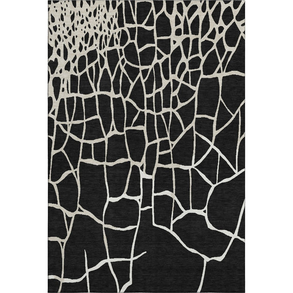 HomeRoots 10' X 14' Black and Ivory Abstract Geometric Area Rug - Washable, UV Protected, Durable & Stylish! 682259
