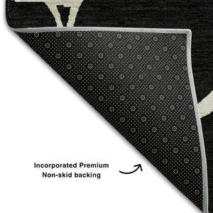 HomeRoots 10' X 14' Black and Ivory Abstract Geometric Area Rug - Washable, UV Protected, Durable & Stylish! 682259