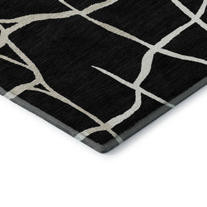 HomeRoots 10' X 14' Black and Ivory Abstract Geometric Area Rug - Washable, UV Protected, Durable & Stylish! 682259