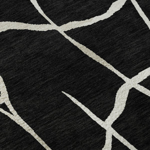 HomeRoots 10' X 14' Black and Ivory Abstract Geometric Area Rug - Washable, UV Protected, Durable & Stylish! 682259