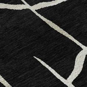 HomeRoots 10' X 14' Black and Ivory Abstract Geometric Area Rug - Washable, UV Protected, Durable & Stylish! 682259