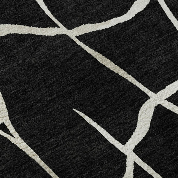 HomeRoots 10' X 14' Black and Ivory Abstract Geometric Area Rug - Washable, UV Protected, Durable & Stylish! 682259