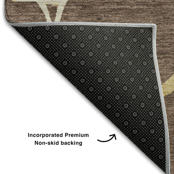 HomeRoots 5' X 8' Abstract Geometric Area Rug in Brown, Beige, and Gold – Washable, UV-Protected, Pet-Friendly! 682261