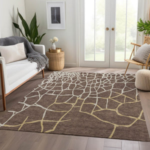 HomeRoots 5' X 8' Abstract Geometric Area Rug in Brown, Beige, and Gold – Washable, UV-Protected, Pet-Friendly! 682261