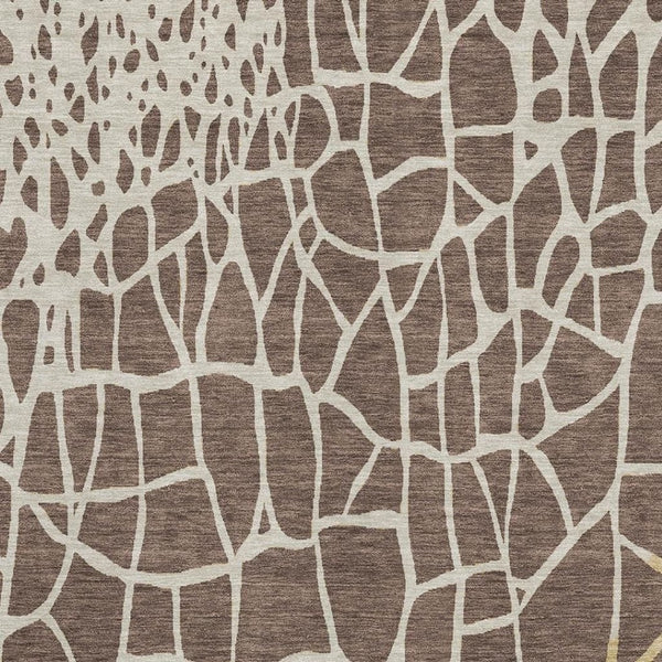 HomeRoots 5' X 8' Abstract Geometric Area Rug in Brown, Beige, and Gold – Washable, UV-Protected, Pet-Friendly! 682261