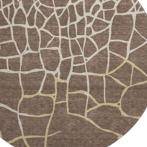 HomeRoots 8' Brown Beige and Gold Abstract Geometric Round Rug - Washable, UV Protected, Pet-Friendly Style! 682262