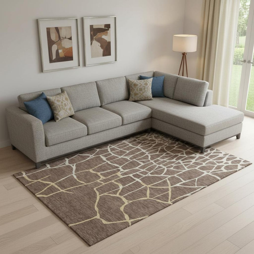 HomeRoots 9' X 12' Washable Area Rug in Brown, Beige & Gold - Durable Geometric Design with UV & Stain Protection 682264
