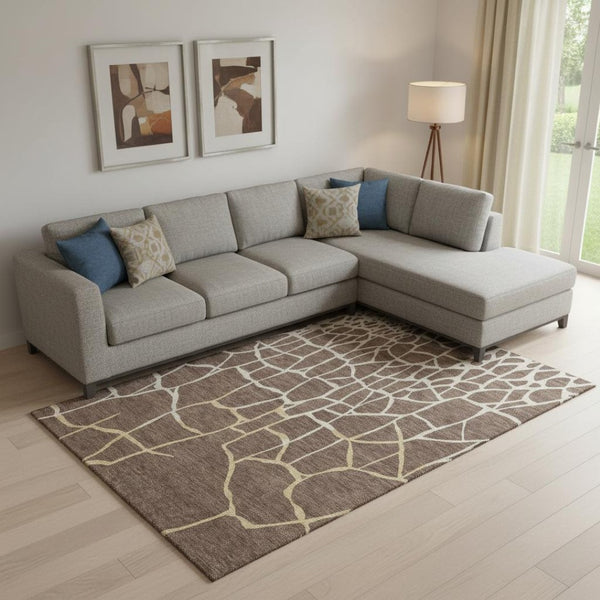 HomeRoots 9' X 12' Washable Area Rug in Brown, Beige & Gold - Durable Geometric Design with UV & Stain Protection 682264