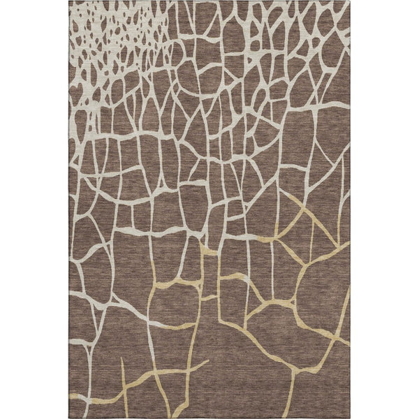 HomeRoots 9' X 12' Washable Area Rug in Brown, Beige & Gold - Durable Geometric Design with UV & Stain Protection 682264