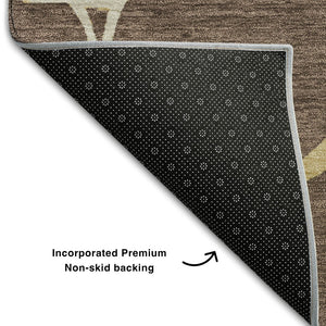 HomeRoots 9' X 12' Washable Area Rug in Brown, Beige & Gold - Durable Geometric Design with UV & Stain Protection 682264