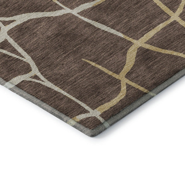 HomeRoots 9' X 12' Washable Area Rug in Brown, Beige & Gold - Durable Geometric Design with UV & Stain Protection 682264