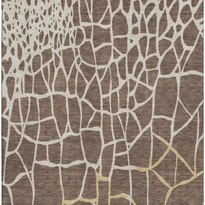 HomeRoots 9' X 12' Washable Area Rug in Brown, Beige & Gold - Durable Geometric Design with UV & Stain Protection 682264
